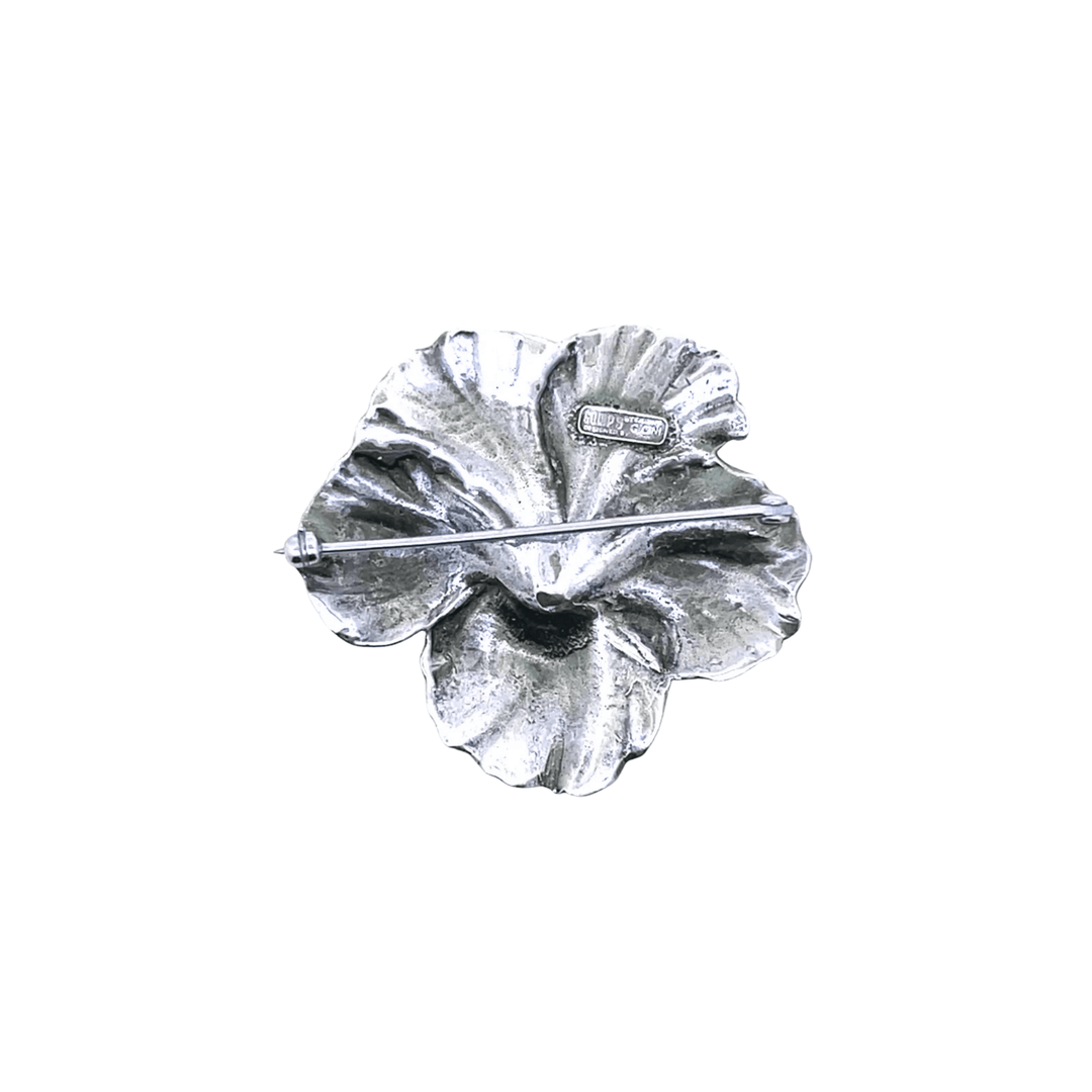 Estate Sterling Silver Vintage Hibiscus Flower Brooch by Guglielmo Cini