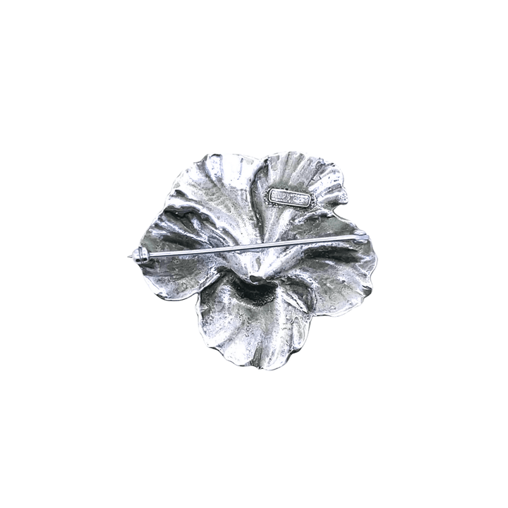 Estate Sterling Silver Vintage Hibiscus Flower Brooch by Guglielmo Cini