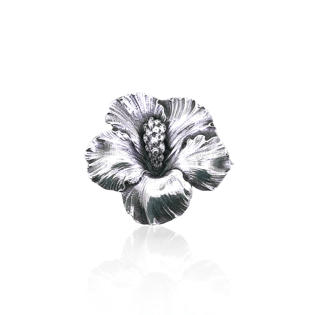Estate Sterling Silver Vintage Hibiscus Flower Brooch by Guglielmo Cini
