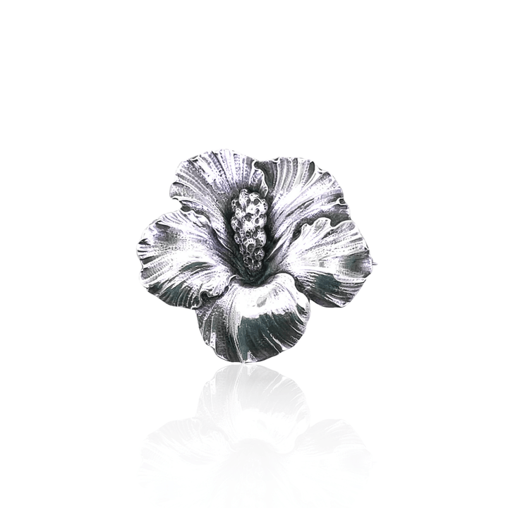 Estate Sterling Silver Vintage Hibiscus Flower Brooch by Guglielmo Cini