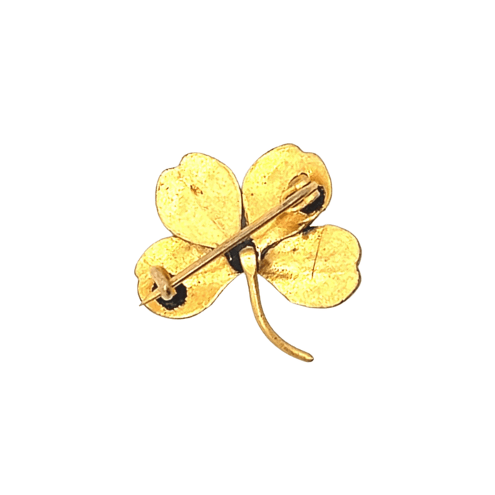 Estate Yellow Gold Filled Antique Four Leaf Clover Brooch with Glass Accent