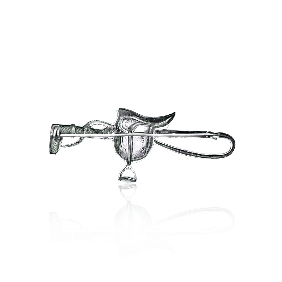 Estate Sterling Silver Vintage Horse Saddle & Crop Pin