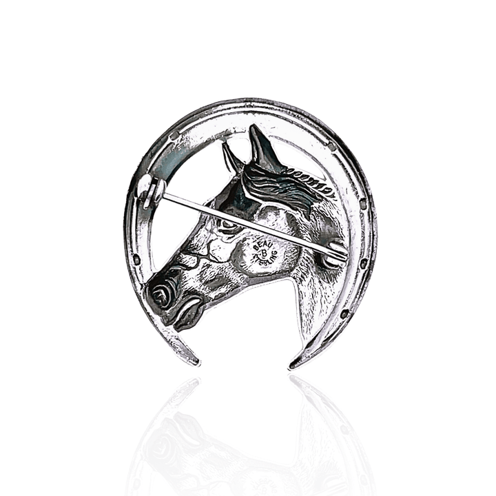Estate Sterling Silver Horse & Horseshoe Vintage Brooch