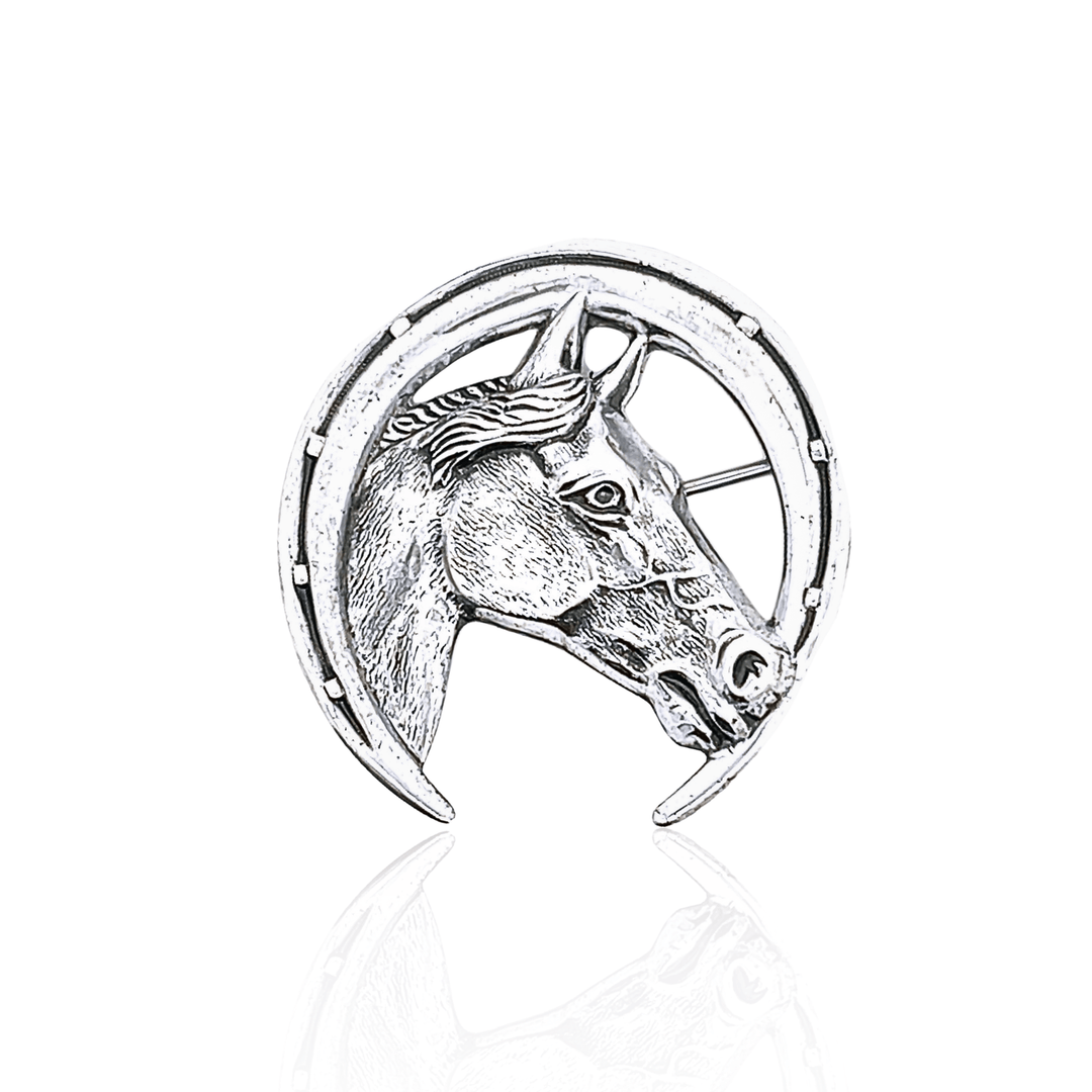 Estate Sterling Silver Horse & Horseshoe Vintage Brooch