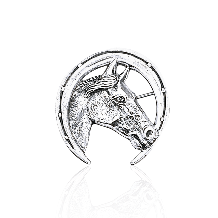 Estate Sterling Silver Horse & Horseshoe Vintage Brooch