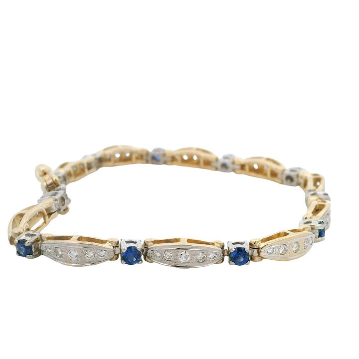 Estate 14K Two-Tone Gold Contemporary Blue Sapphire Diamond Bracelet