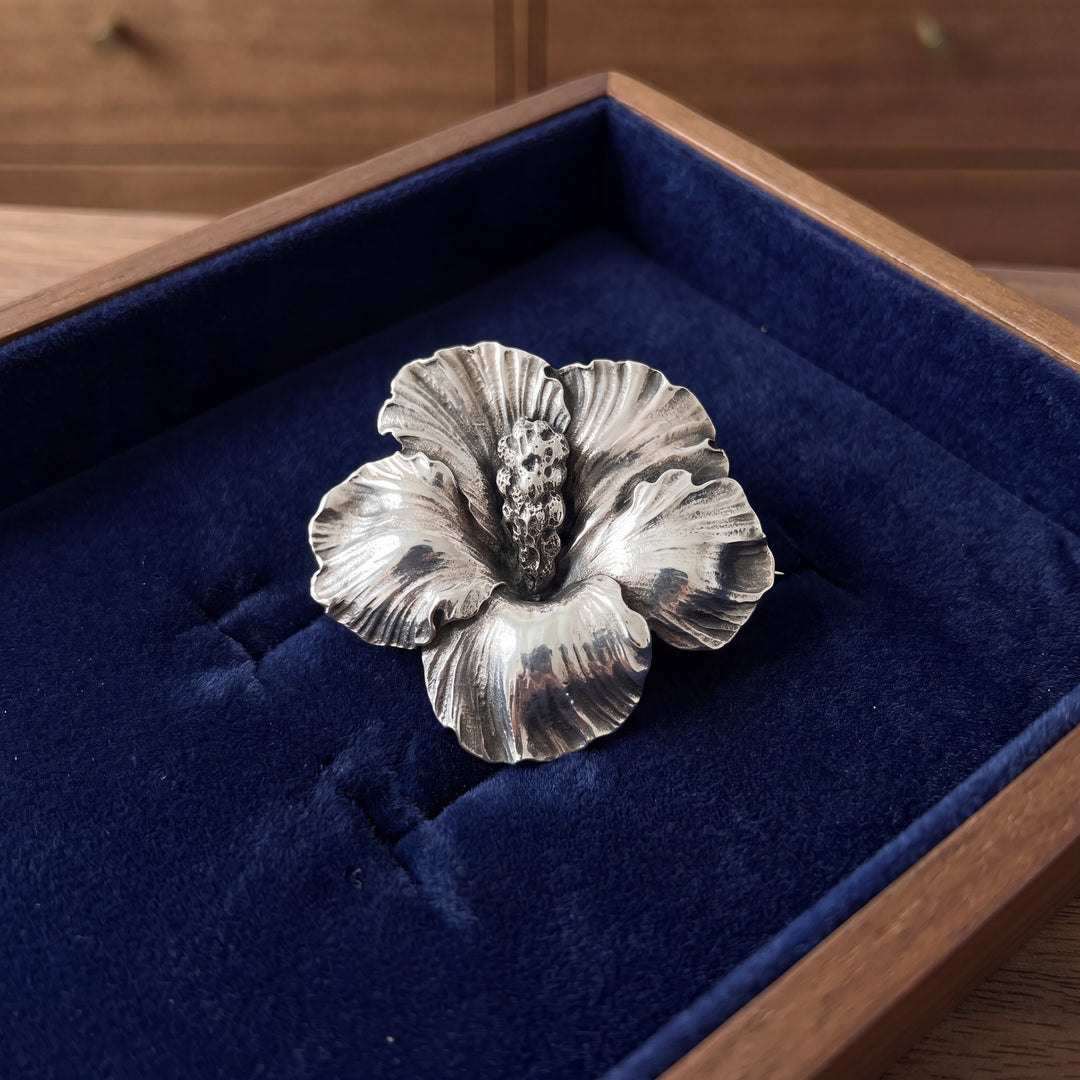 Estate Vintage Guglielmo Cini Sterling Silver Hibiscus Pin Brooch