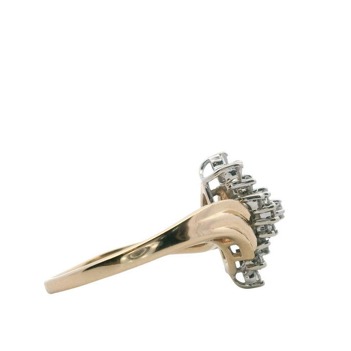 Estate 14K Two-Tone Diamond Cascade Cluster Ring - 0.27 TCW 1980's Vintage
