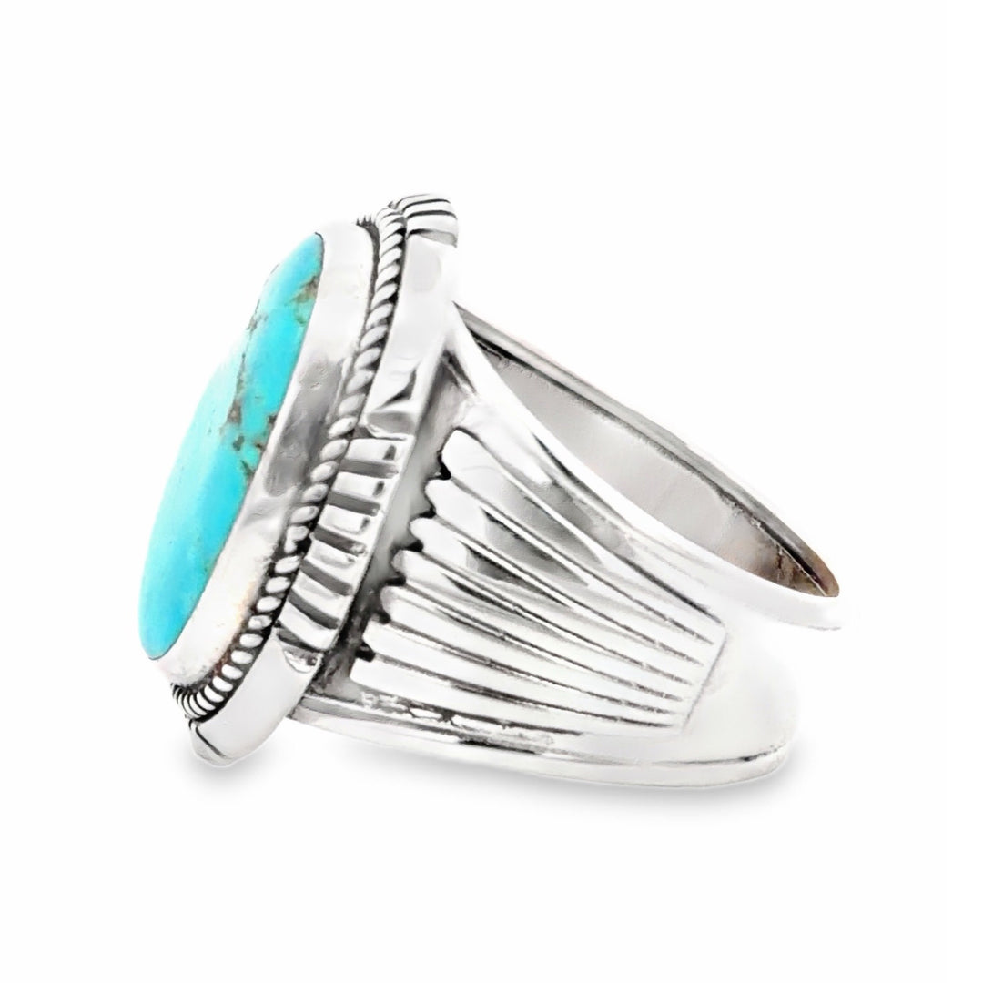 Estate Navajo Sterling Silver Oval Turquoise Cabochon Ring Size 12