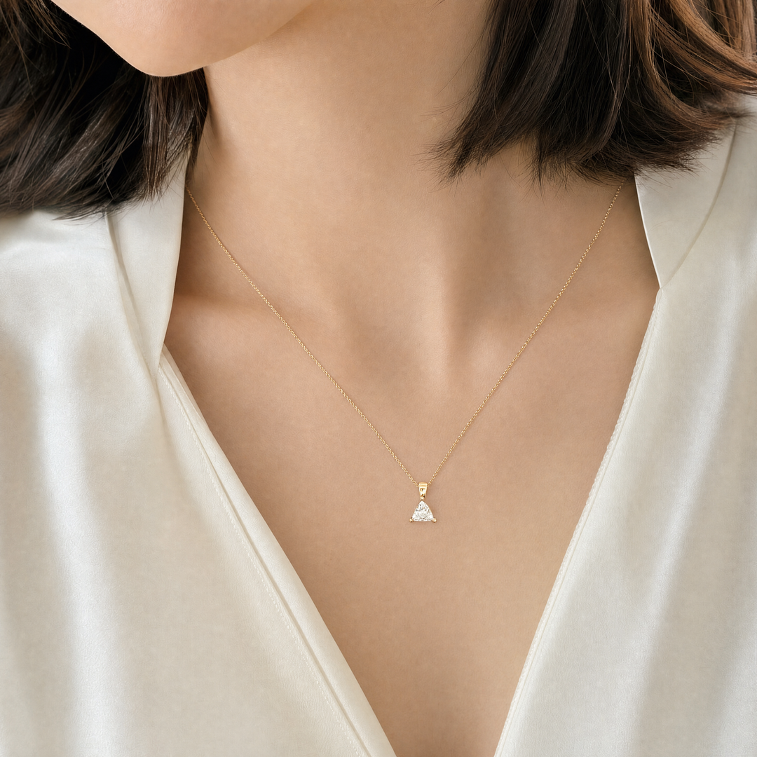14K Yellow Gold 0.24CTW Trillion-Cut Diamond Solitaire Pendant