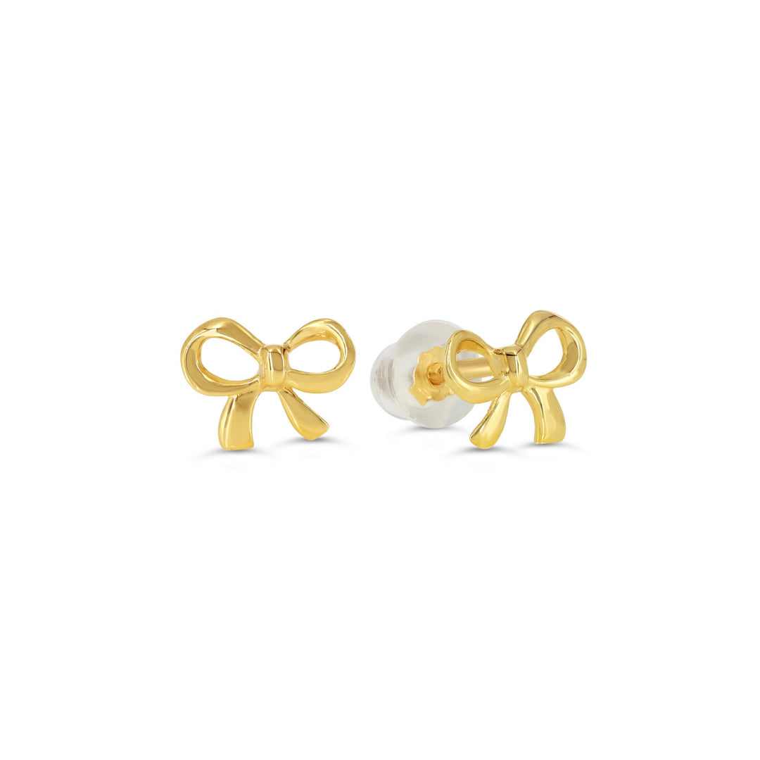 14K Yellow Gold Bow Stud Earrings