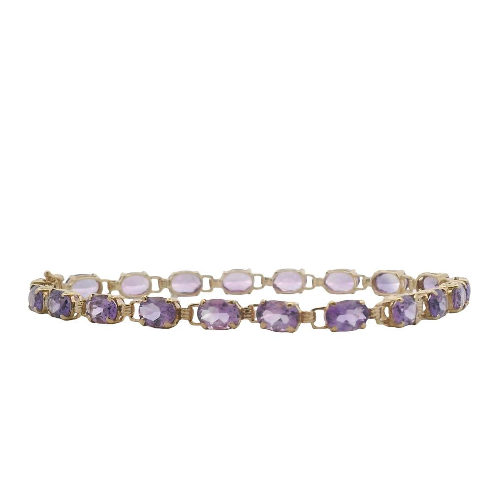 Estate 10K Yellow Gold Oval Amethyst Tennis Bracelet