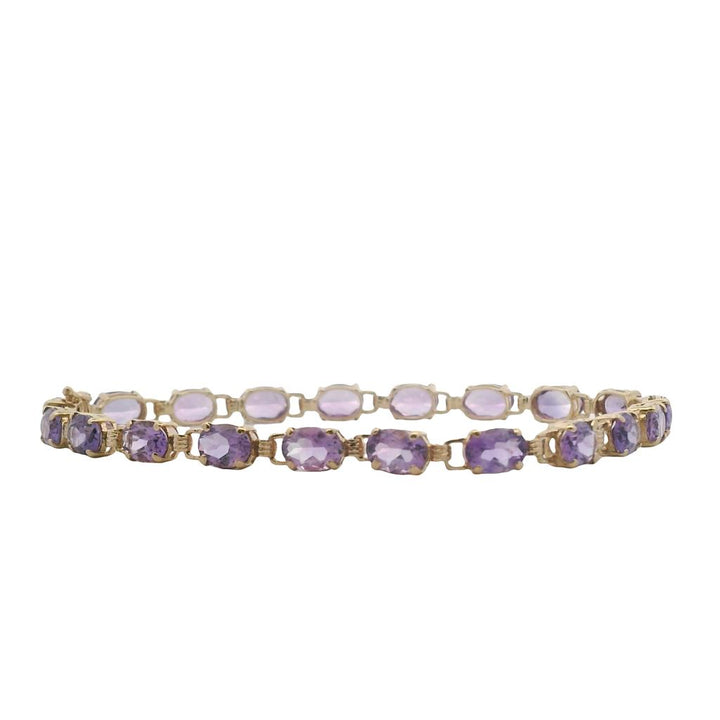 Estate 10K Yellow Gold Oval Amethyst Tennis Bracelet