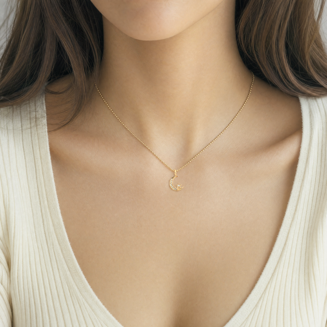 Estate 14K Yellow Gold Antique Edwardian Crescent Moon & Star Seed Pearl Pendant