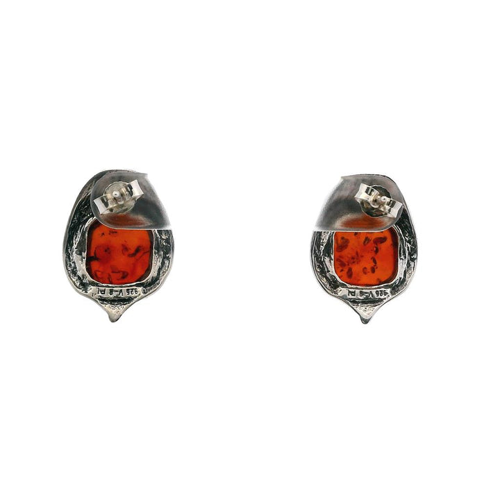 Estate Sterling Silver Cushion Amber Stud Earrings