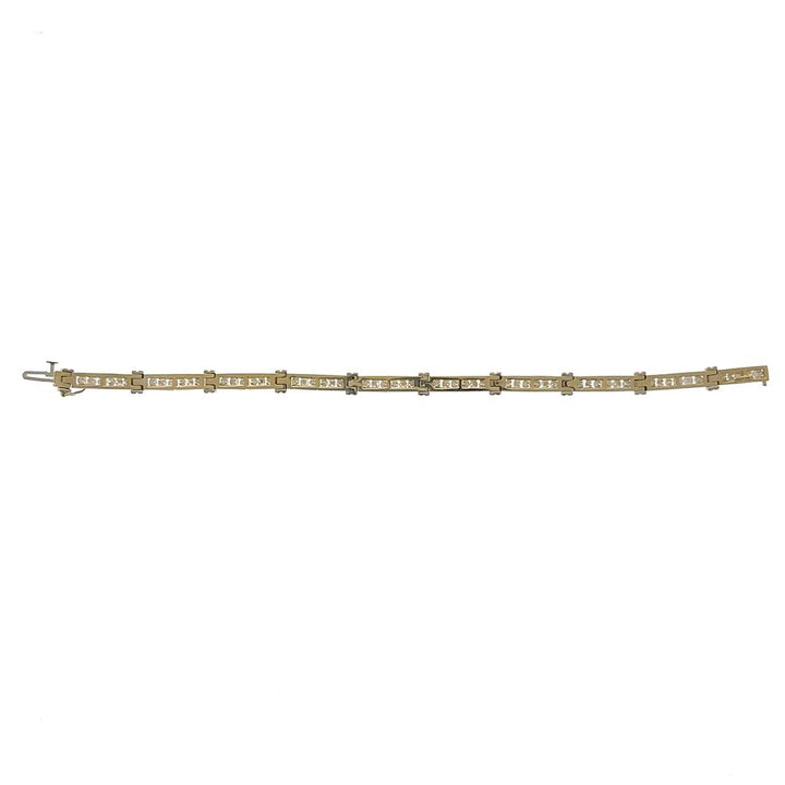 Estate 14K Two Tone Gold 3.09ctw Round Diamond Wave Link Bracelet