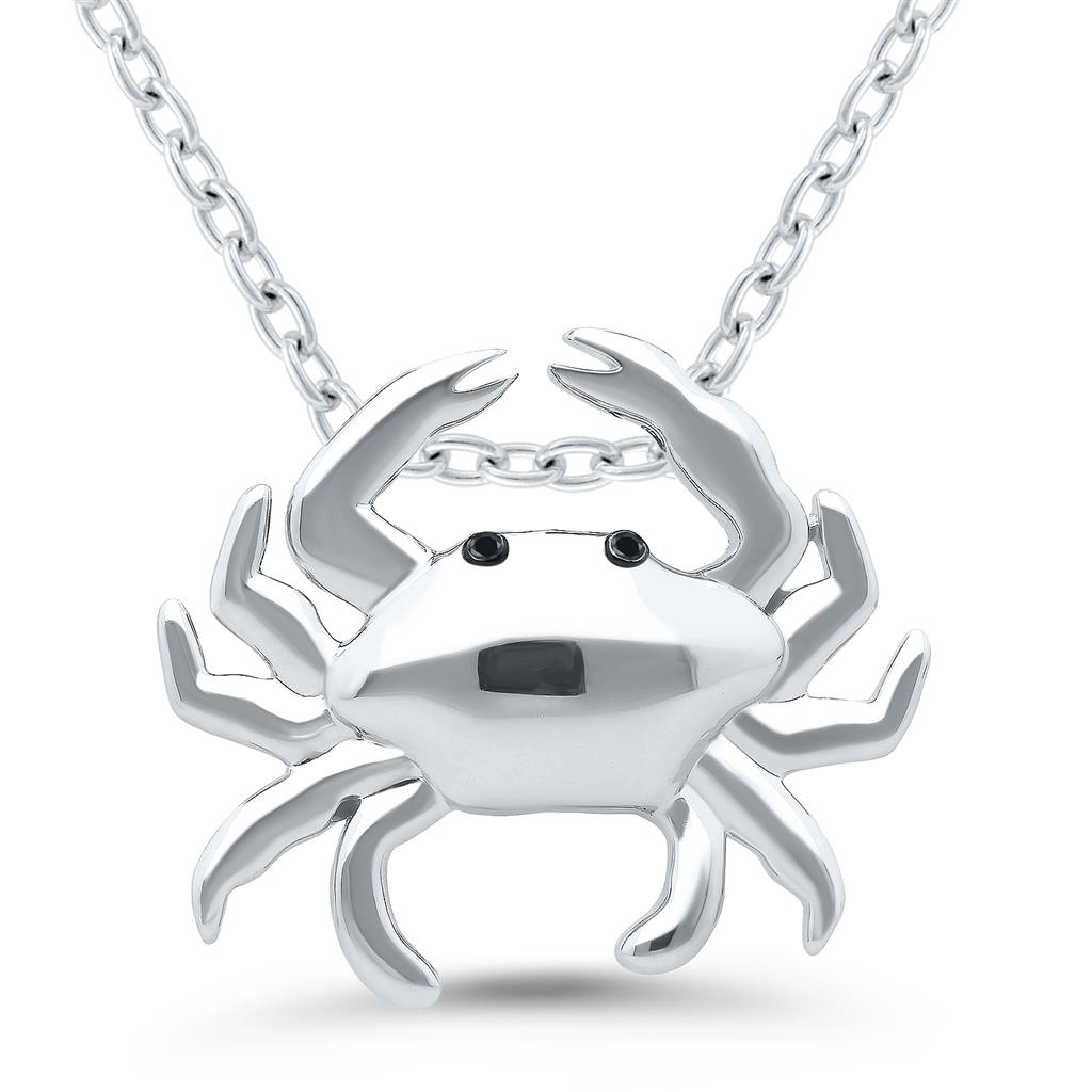 Sterling Silver Black Diamond Crab Necklace