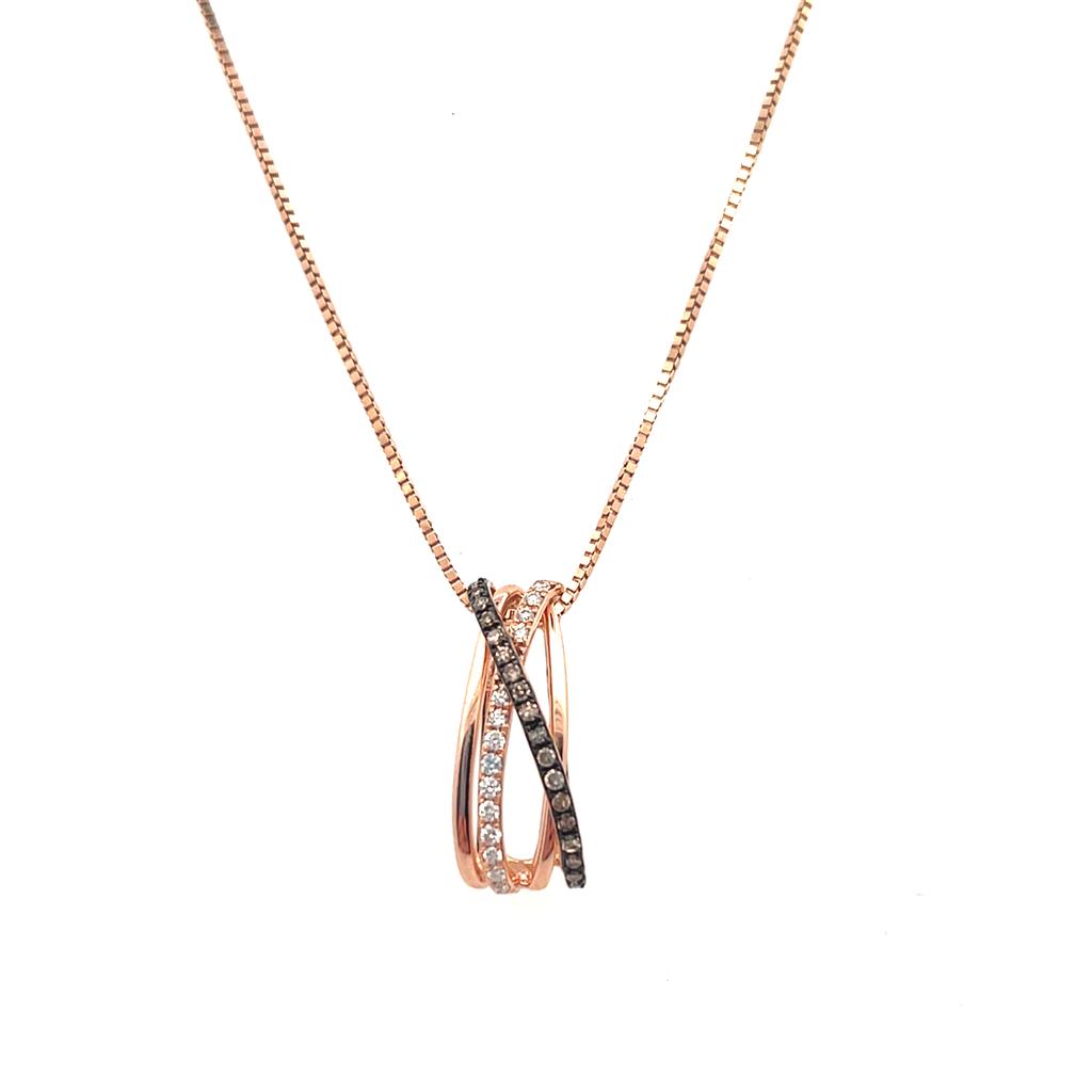 Estate 14K Rose Gold 0.18ctw White & Brown Diamond Necklace by Effy