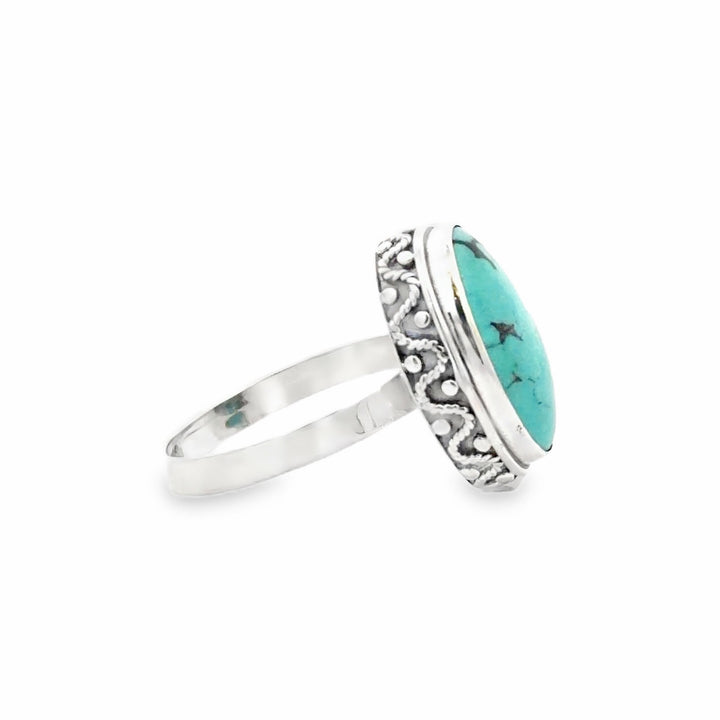 Estate Sterling Silver Oval Cabochon Turquoise Solitaire Ring