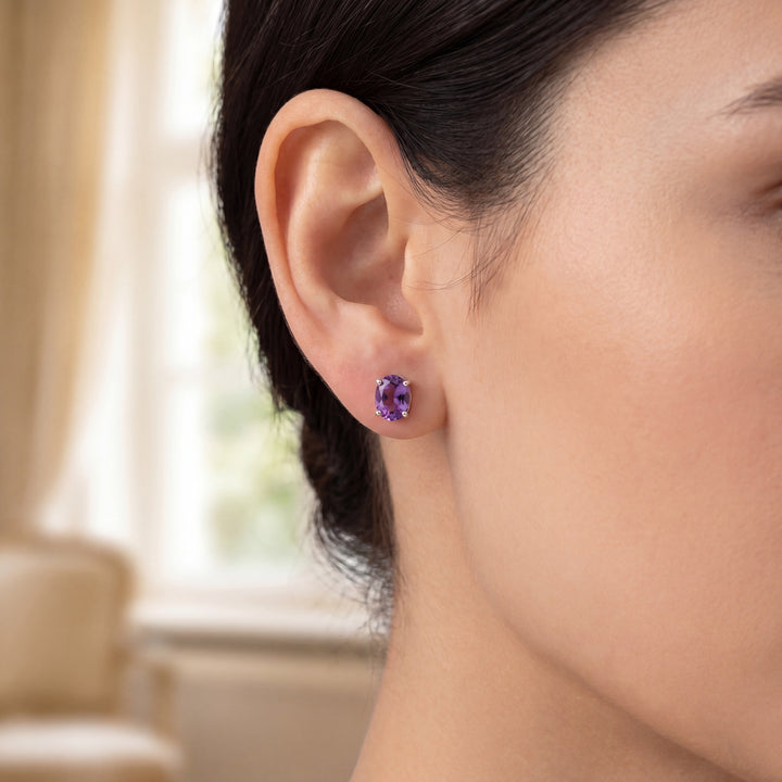 Estate 14K White Gold 2.41CTW Oval Amethyst Solitaire Stud Earrings