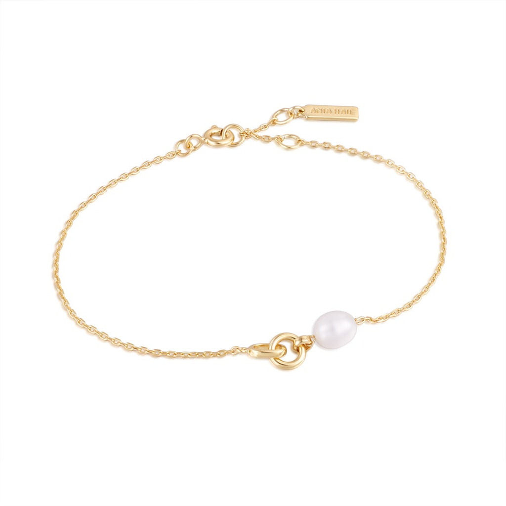 14K Yellow Gold Plated Pearl Interlocking Link Bracelet by Ania Haie