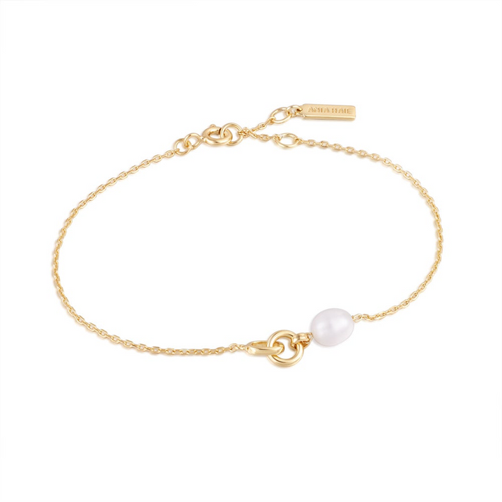 14K Yellow Gold Plated Pearl Interlocking Link Bracelet by Ania Haie