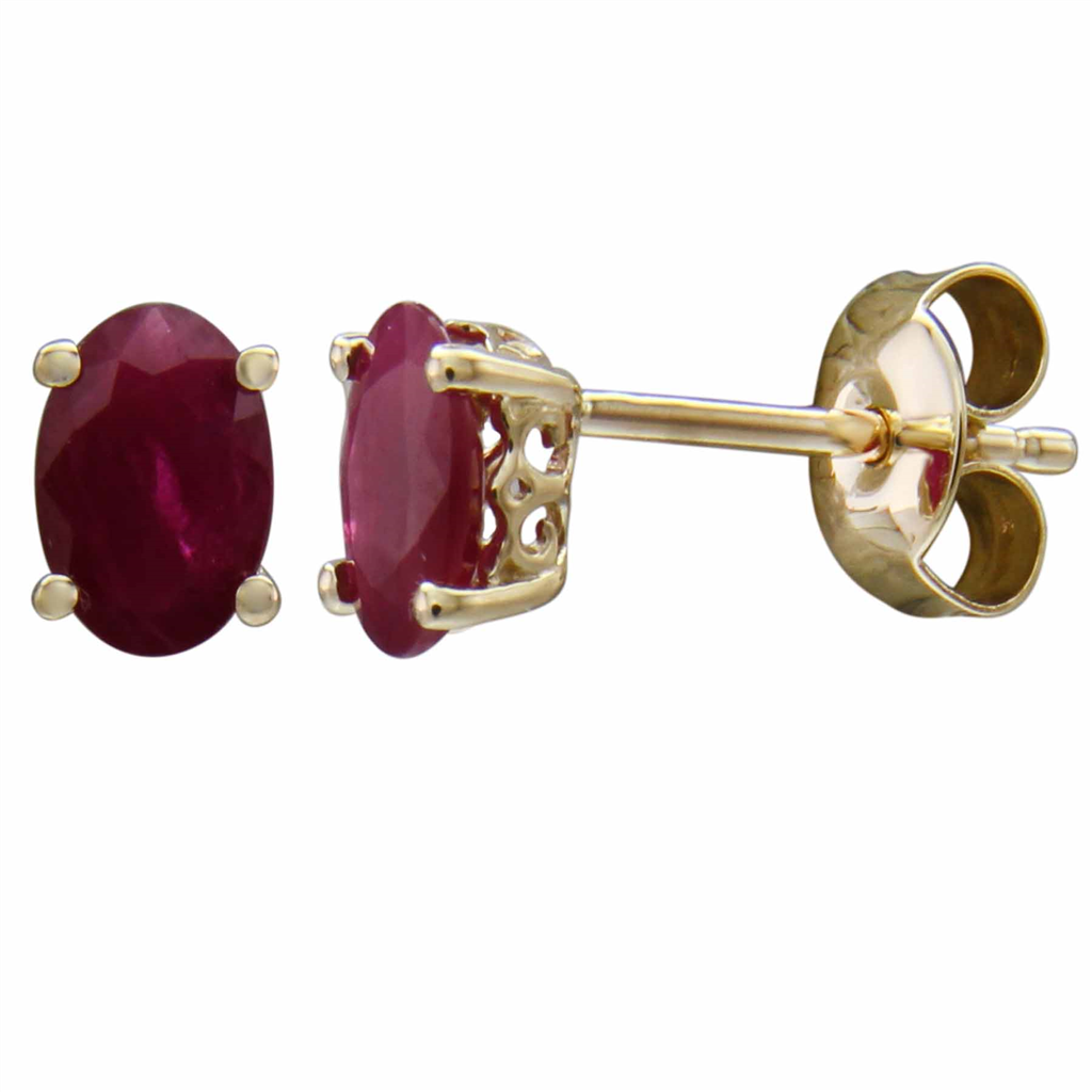 14K Yellow Gold 1.20ctw Oval Ruby Stud Earrings