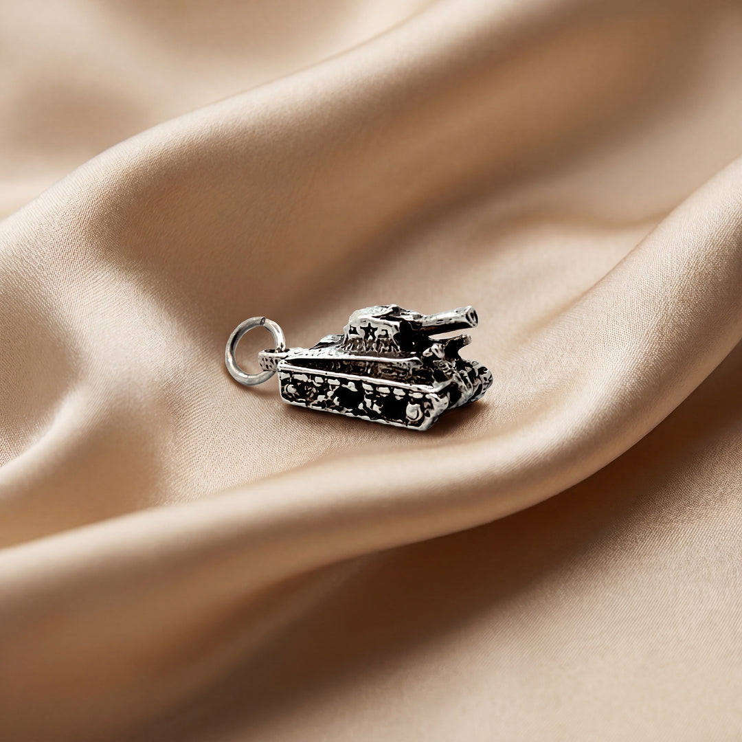 Estate Vintage Sterling Silver 3D Tank Charm
