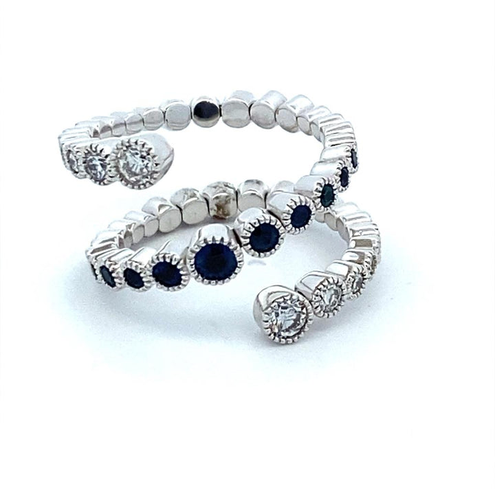 14K White Gold Blue Sapphire & Diamond Multi Row Spiral Ring