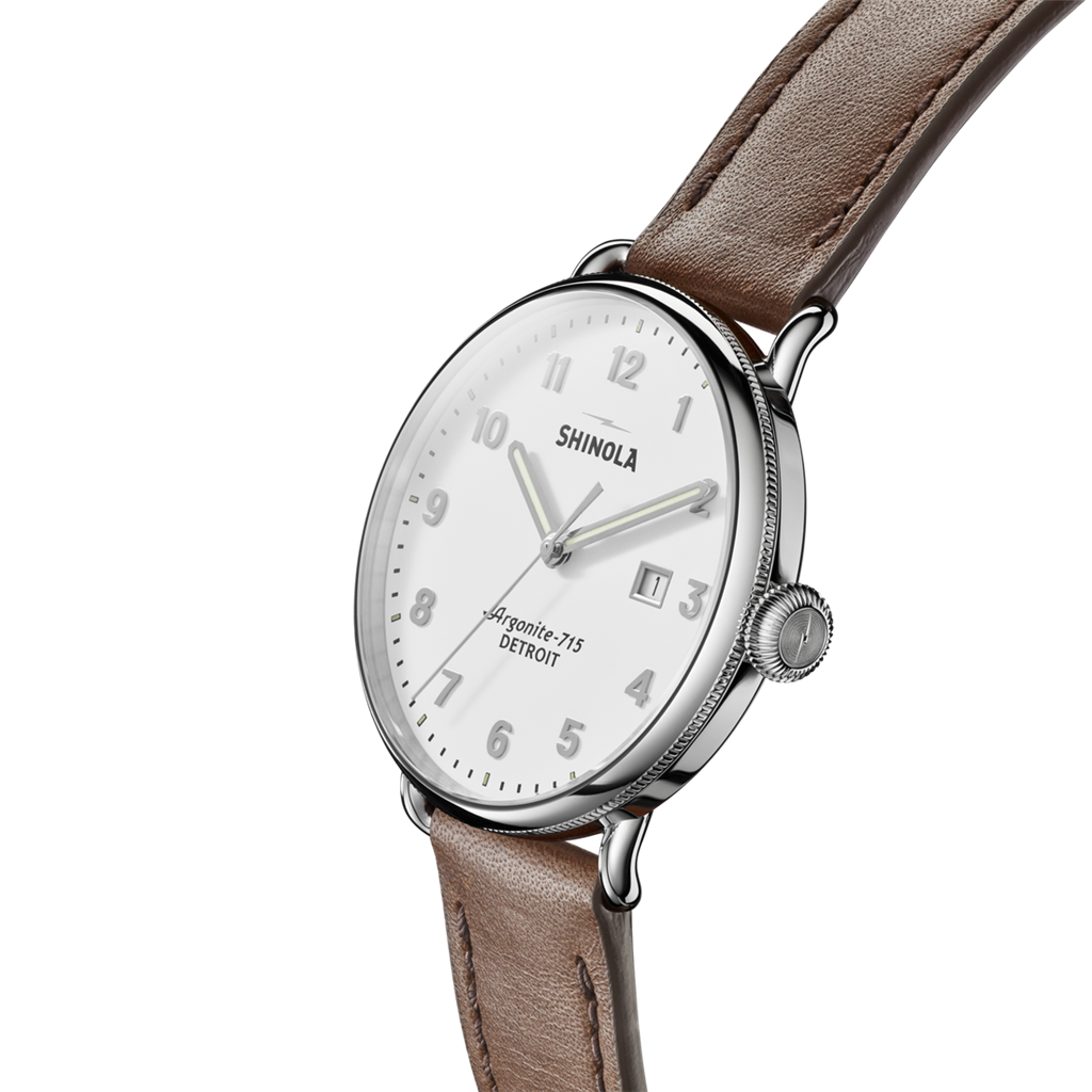 Shinola Canfield 43mm White Dial Brown Leather Strap Men's Watch