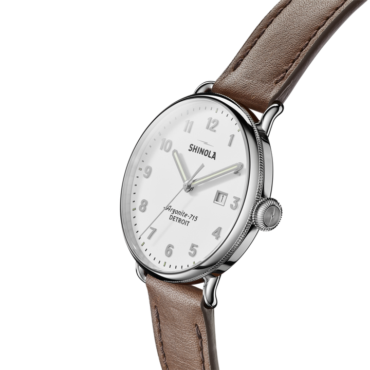 Shinola Canfield 43mm White Dial Brown Leather Strap Men's Watch