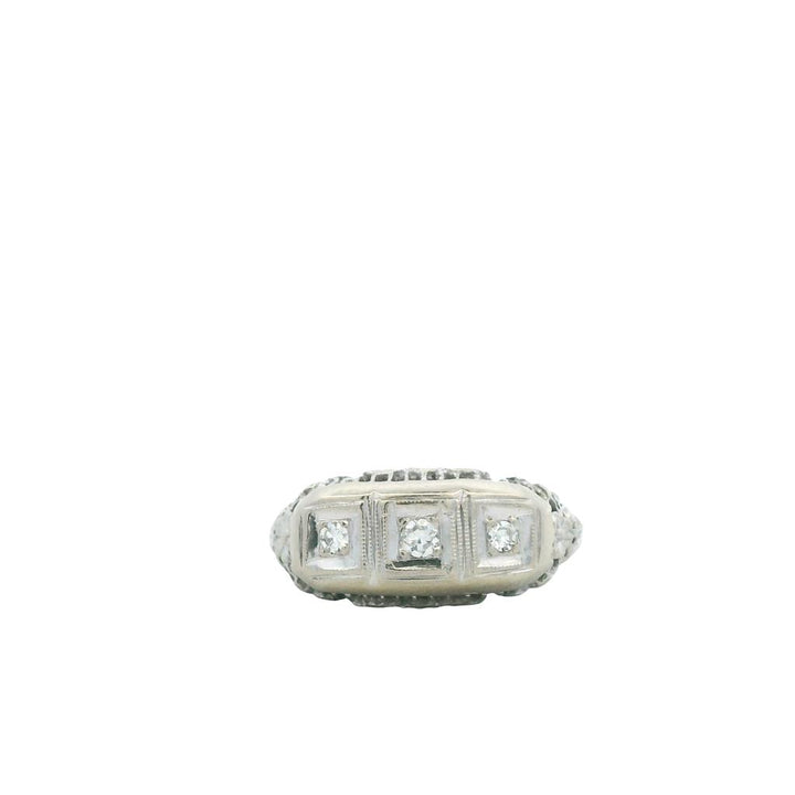 Estate 14K White Gold Art Deco Diamond Ring - 0.14 TCW Vintage Design