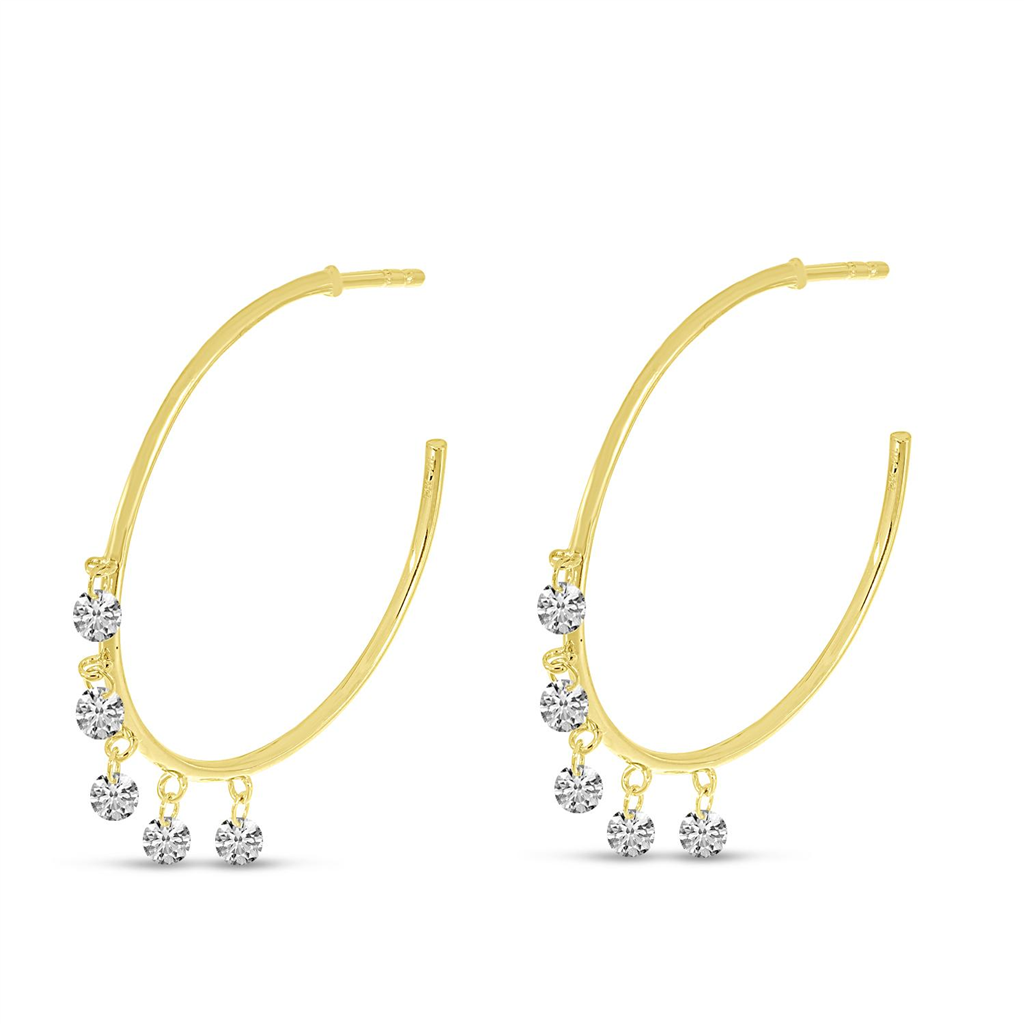 14K Yellow Gold Diamond Hoop Earrings with Dangles - 0.80 TCW