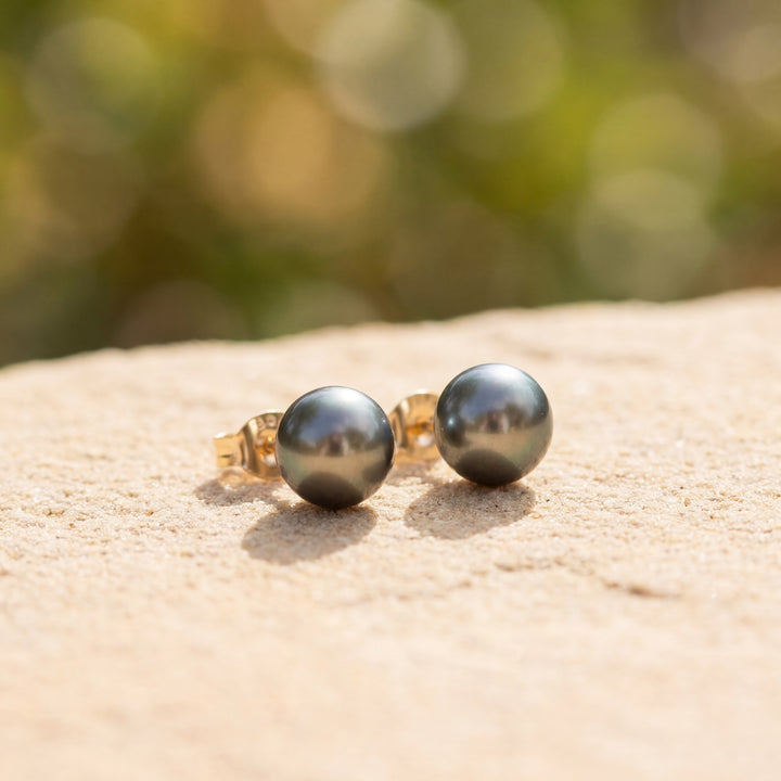 Estate 14K Yellow Gold 5MM Cultured Black Pearl Stud Earrings