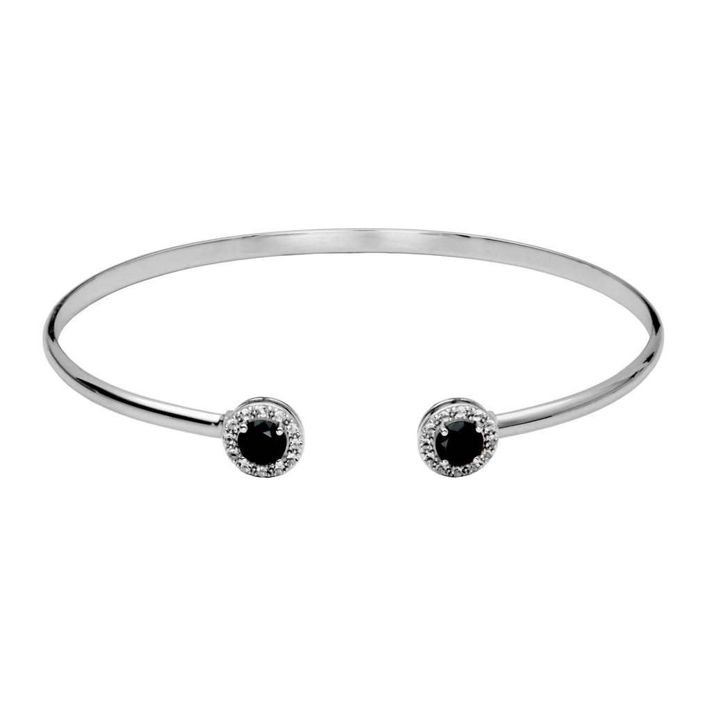 Sterling Silver Black Spinel & White Topaz Halo Cuff Bracelet by Samuel B.