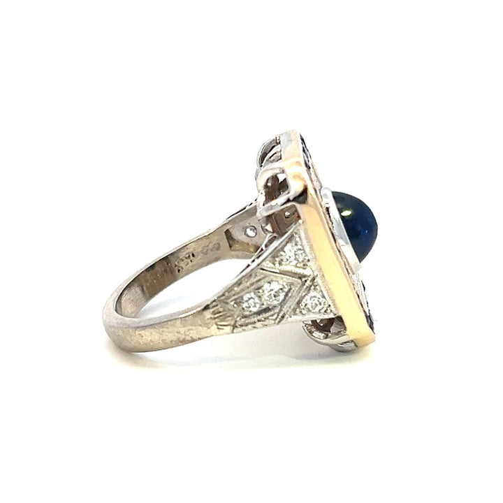 Estate Platinum & 18K Gold Oval Blue Sapphire & Diamond Halo Ring