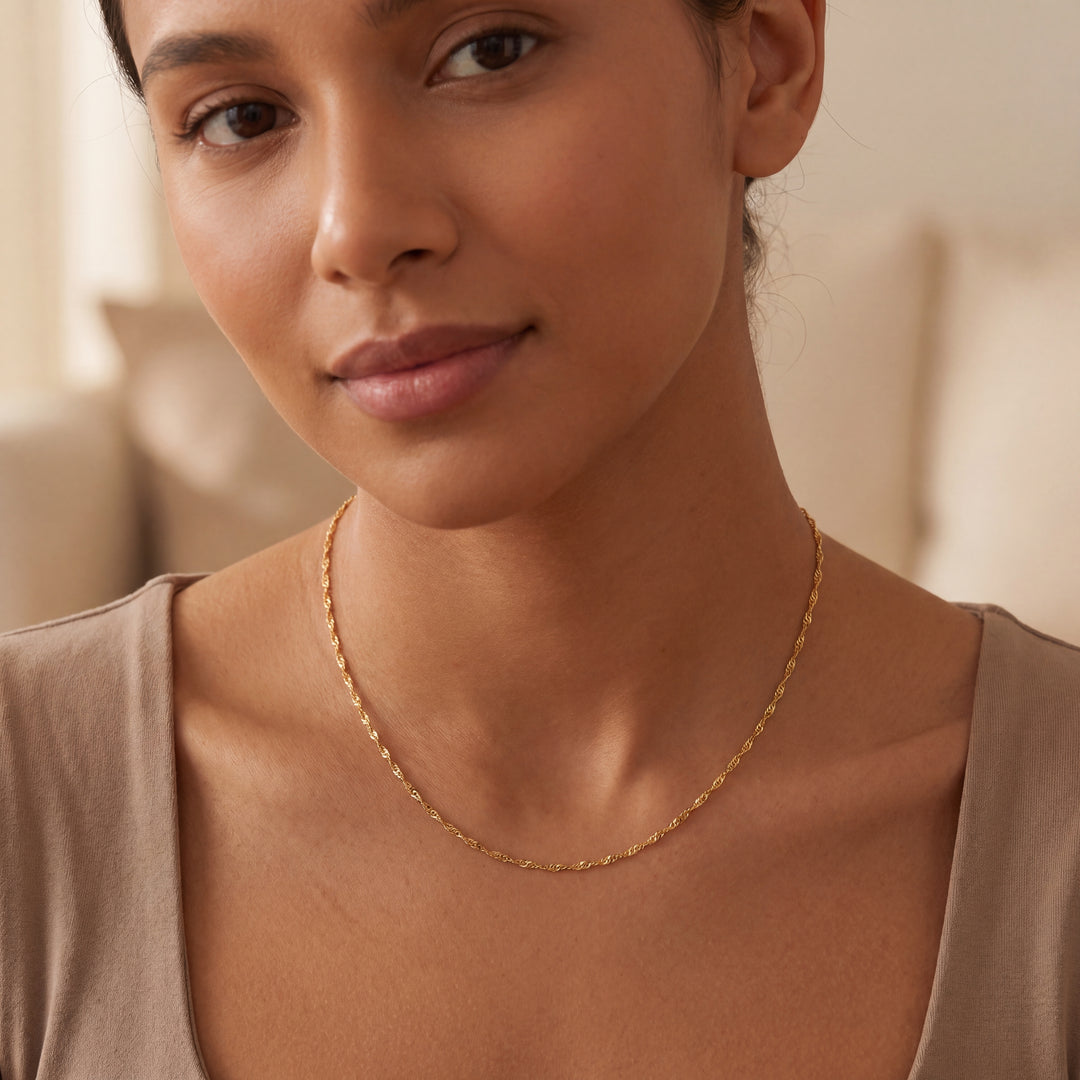 Estate 14K Yellow Gold 1.57MM Singapore Chain Necklace