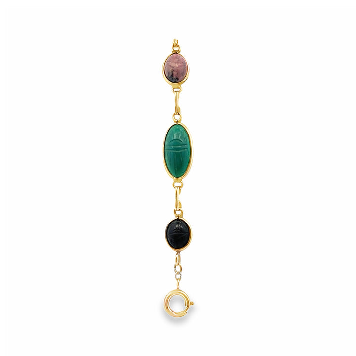 Estate Gold Filled Multi-Gemstone Carved Scarab Bracelet 8"