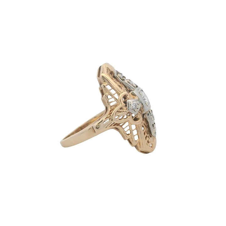 Estate 14K Yellow and White Gold Art Deco Diamond Dinner Ring - 0.34 TCW 1930's Vintage