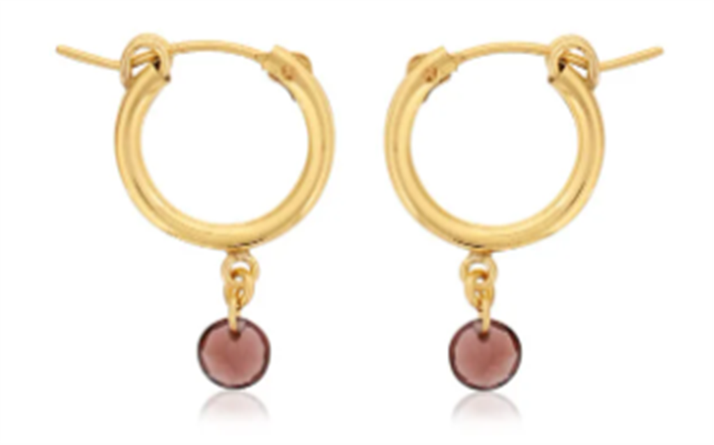 Gold Filled Round Garnet Drop Hoop Earrings by Dee Berkley