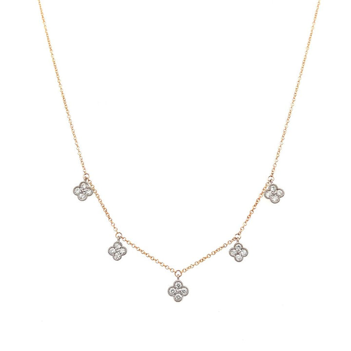 14K Two Tone Gold 0.37ctw Round Diamond Drop Station Necklace
