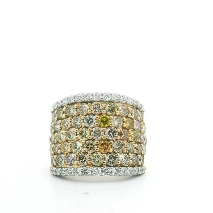 Estate 14K Two Tone Gold 5.44ctw Colored Diamond Multi Row Ring