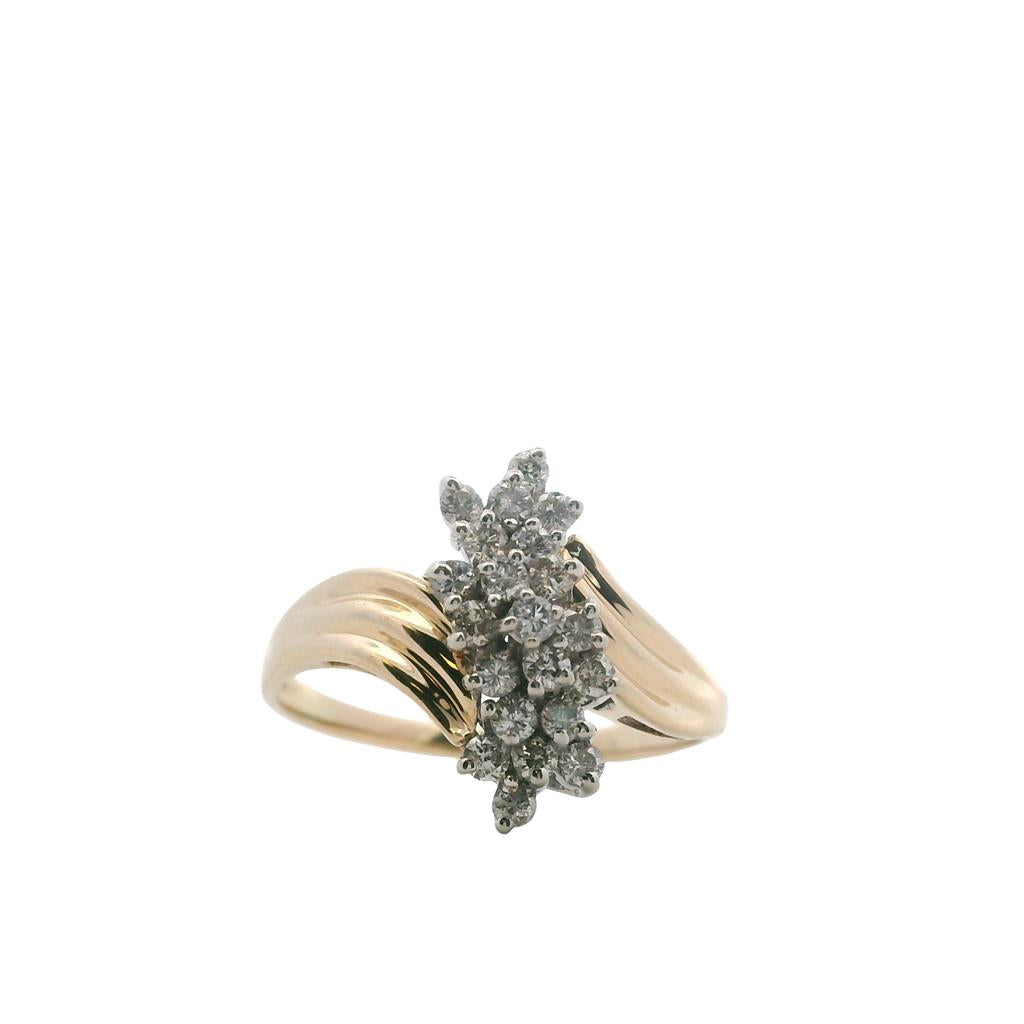 Estate 14K Two-Tone Diamond Cascade Cluster Ring - 0.27 TCW 1980's Vintage
