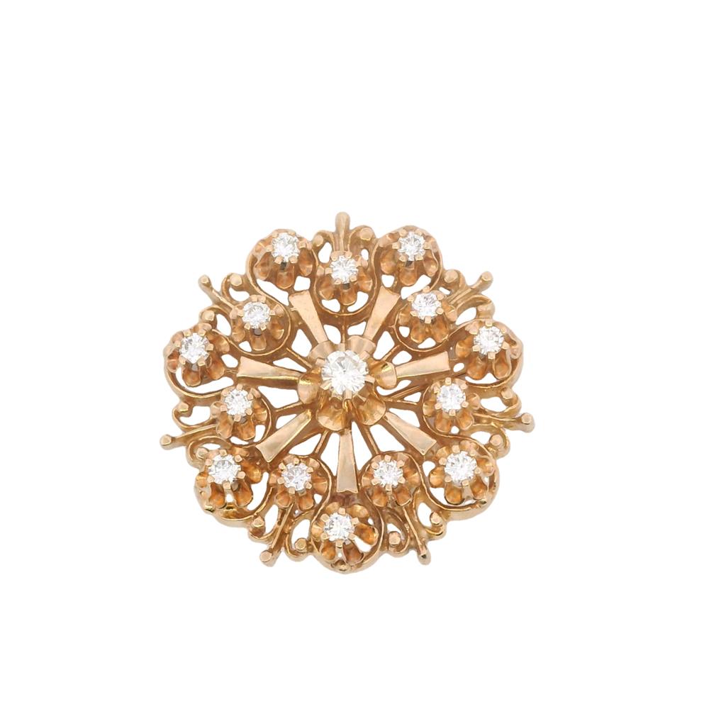 Estate 14K Yellow Gold 0.73ctw Victorian Revival Diamond Pendant/Brooch
