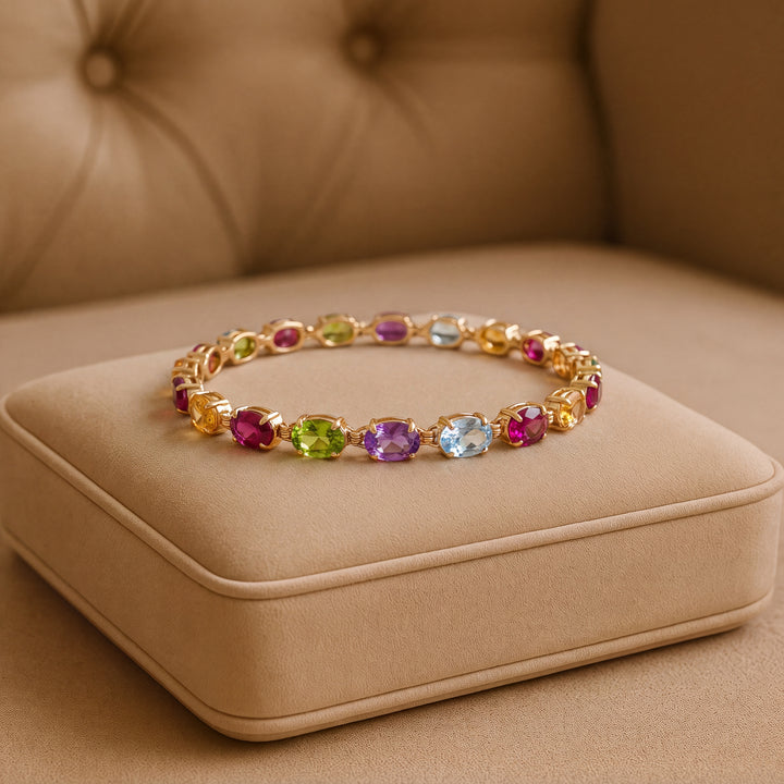 Estate 14K Yellow Gold 15.72CTW Oval Multi-Gemstone Link Bracelet