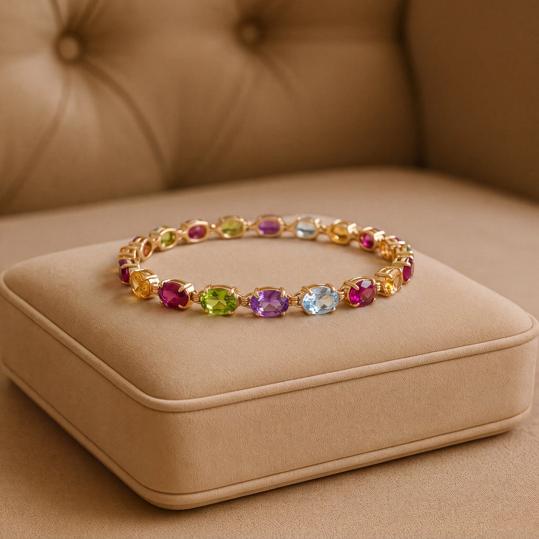 Estate 14K Yellow Gold 15.72CTW Oval Multi-Gemstone Link Bracelet