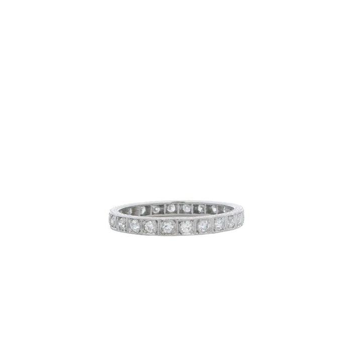 Estate Platinum Single-Cut Diamond Eternity Band - 0.65 TCW Vintage Anniversary Ring