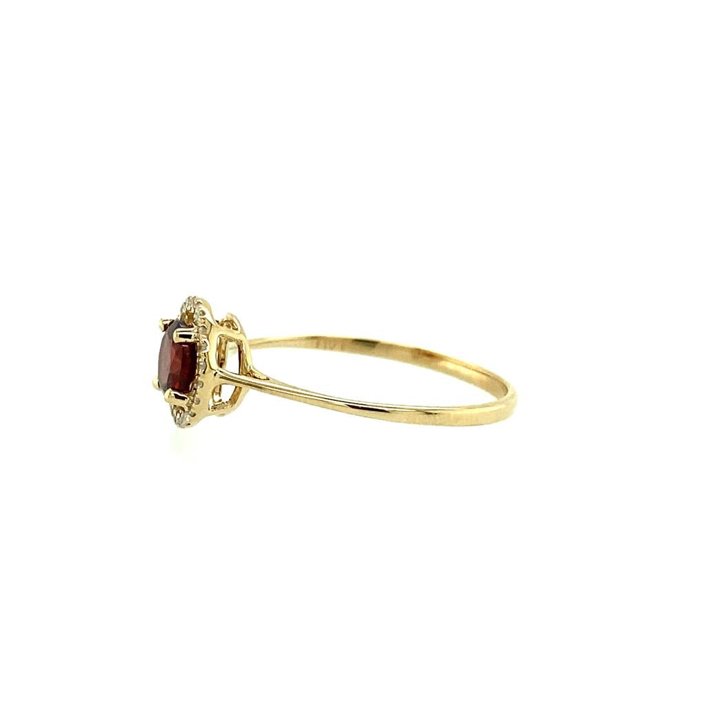 14K Yellow Gold 0.66ctw Round Garnet & Diamond Halo Ring