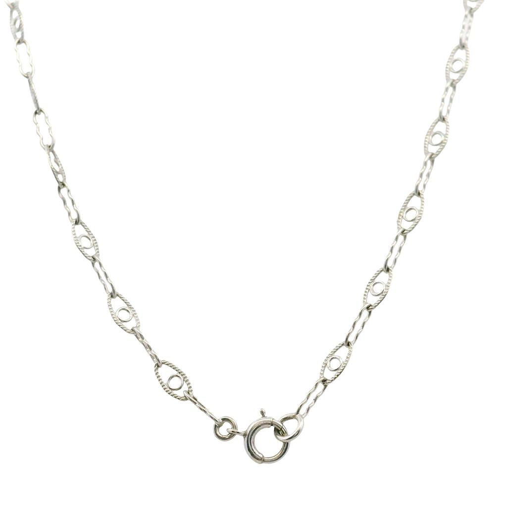 Estate 14K White Gold Art Deco Rock Crystal Diamond Pendant Necklace