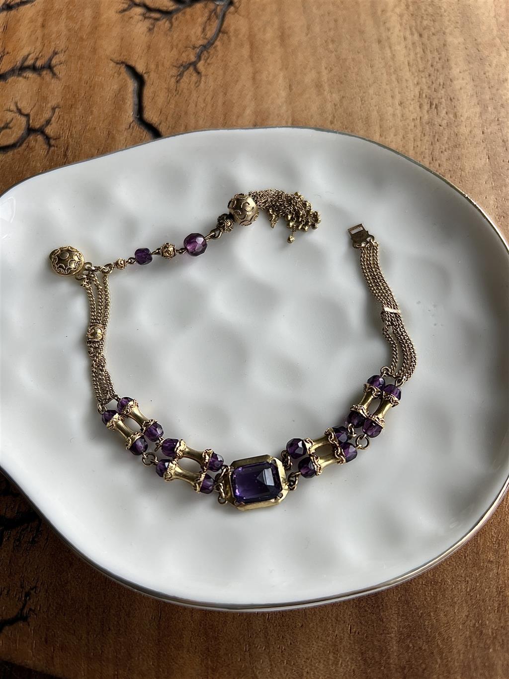 Estate 10K Yellow Gold Amethyst Victorian Antique Bracelet